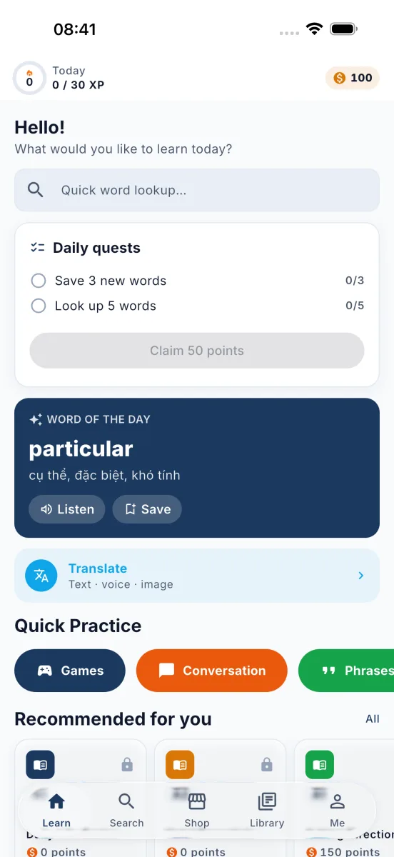 Dictionary for Hotel screen 1