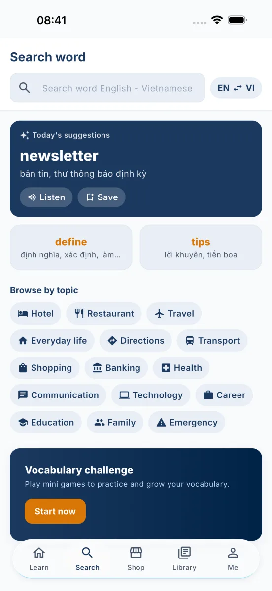Dictionary for Hotel screen 2